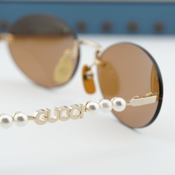 Gucci GG1922S 003 Oval Sunglasses - Endura Gold with White Pearl/Brown main image 10